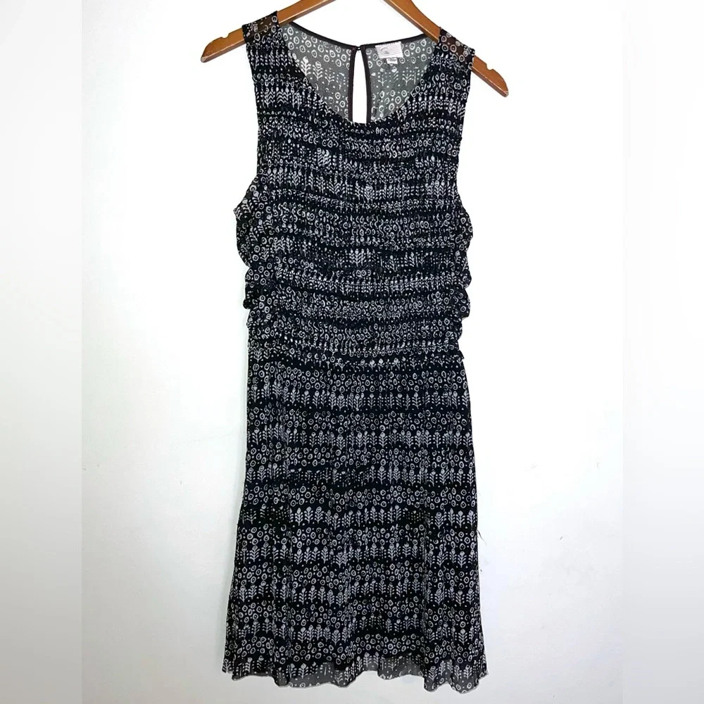Anthropologie Postage Stamp Sleeveless Ruffled Keyhole Back Dress Sz L
